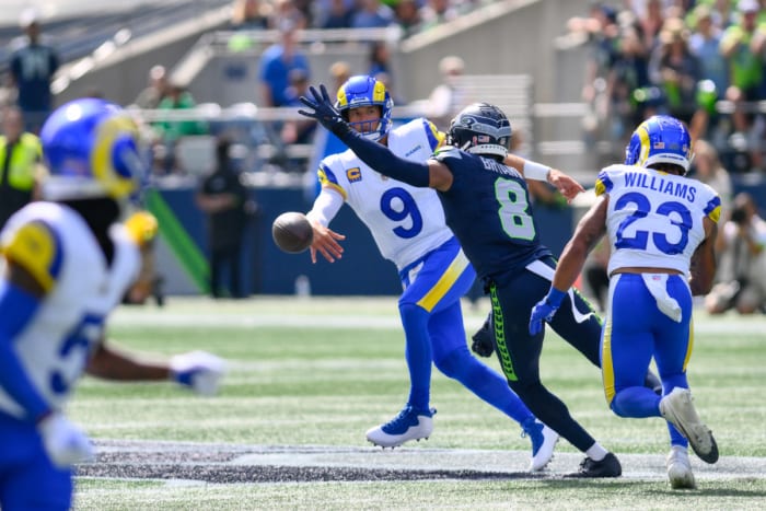 Coby Bryant finished tied for second on the Seahawks in quarterback pressures on Sunday despite only blitzing five times, proving to be a bright spot on an otherwise rough defensive afternoon vs. the Rams.